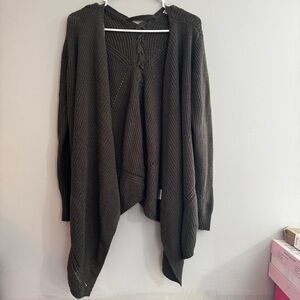 Pink Rose Women’s XL Olive Green Drape Open Cardigan Cableknit Sweater